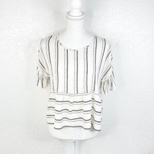 NWT Anthropologie Paper Crane Black White Striped Ruffle Sleeve/Hem Crop Top XS